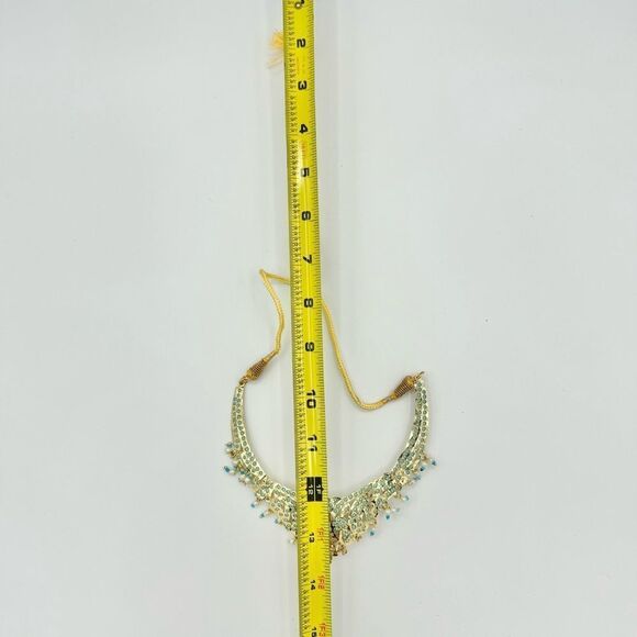 Gold Plated Blue Stone Beaded Rajasthani Kundan Bridal Necklace - Picture 13 of 13